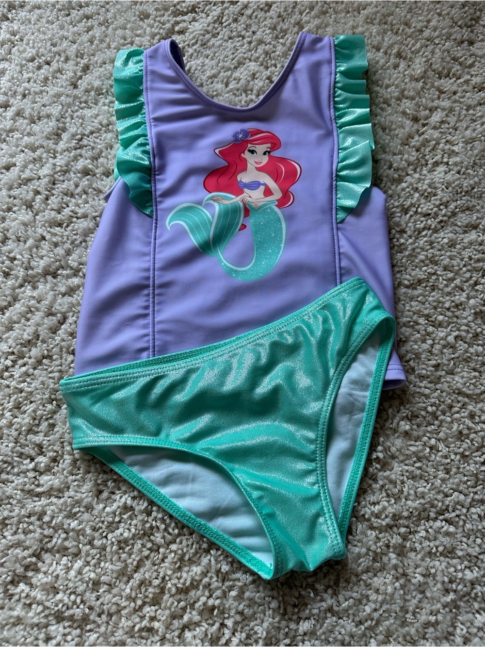 NWOT purple/shimmer green Ariel 2-piece Swimsuit.